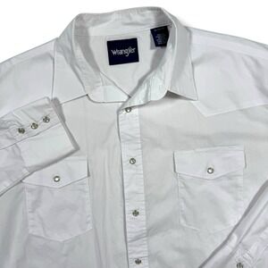 Wrangler Shirt Men's XL White Long Sleeve Pearl Snap Solid Western‎ Rodeo